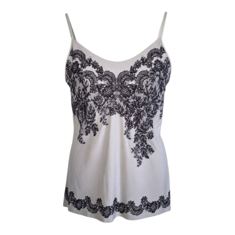 Commando Lace Trim Cami Tank Top Nude Black Floral Print Lingerie Camisol Sz L